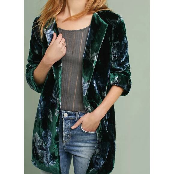 Eva Franco Anthropologie Floral Velvet Car Coat Jacket Blazer *no size* approx M - Picture 1 of 11